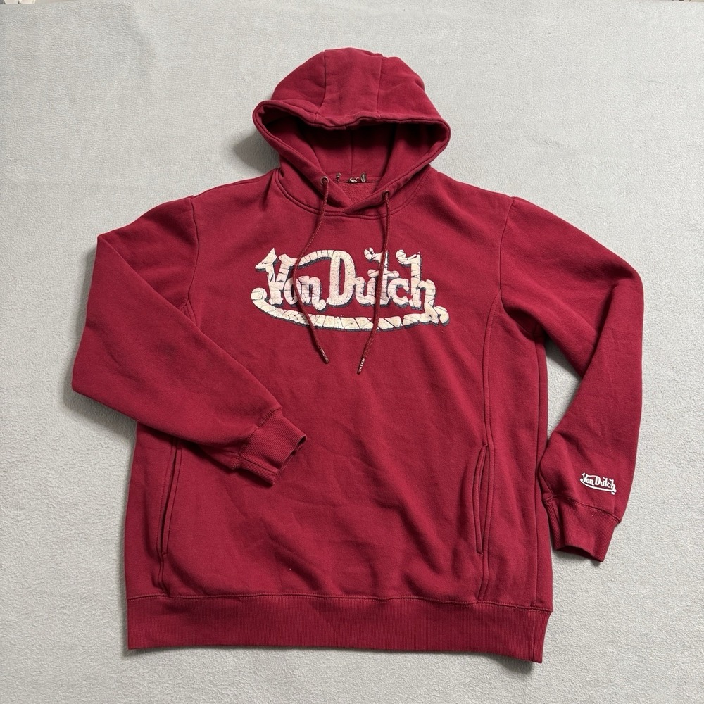 Von Dutch Hoodie Mens Large Red‎ Skull Graphic Streetwear Pullover Grunge Skate